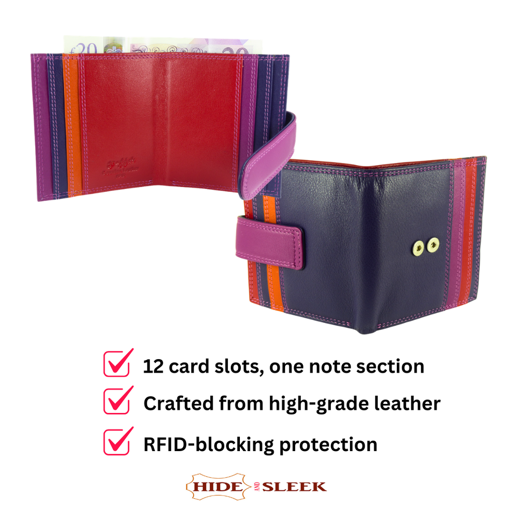 Multicoloured real leather card and note holder — gift box packaging