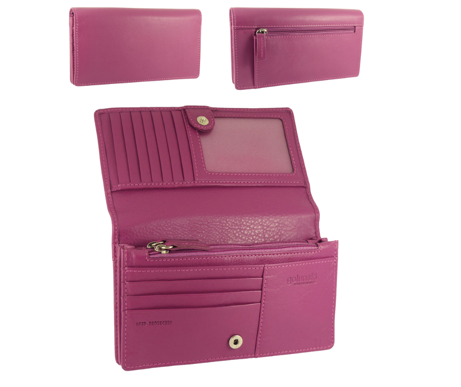 Womens Matinee Flapover Purse - 10 card slots Multicolour Real Leather