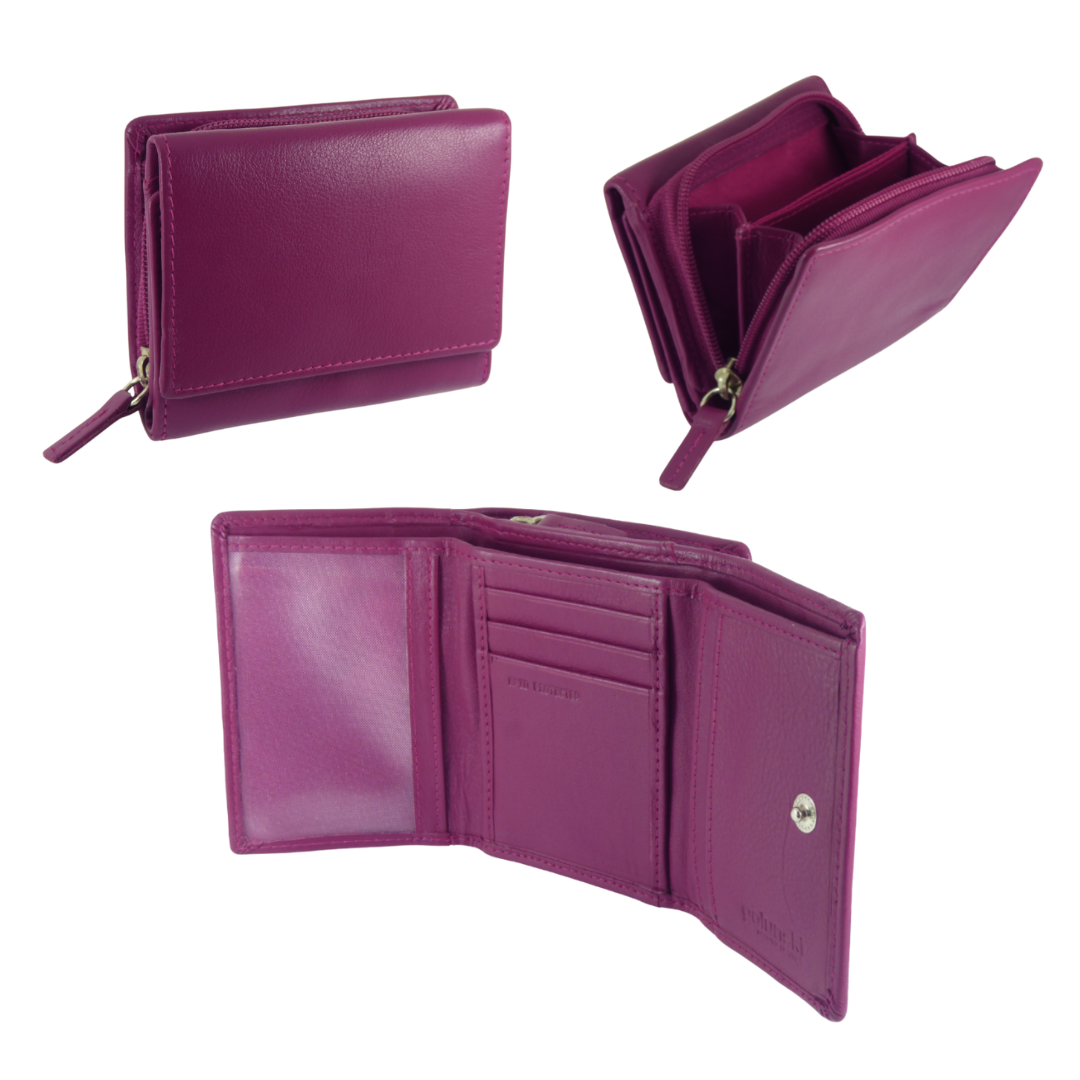 Small Compact Trifold Purse - Real Leather RFID