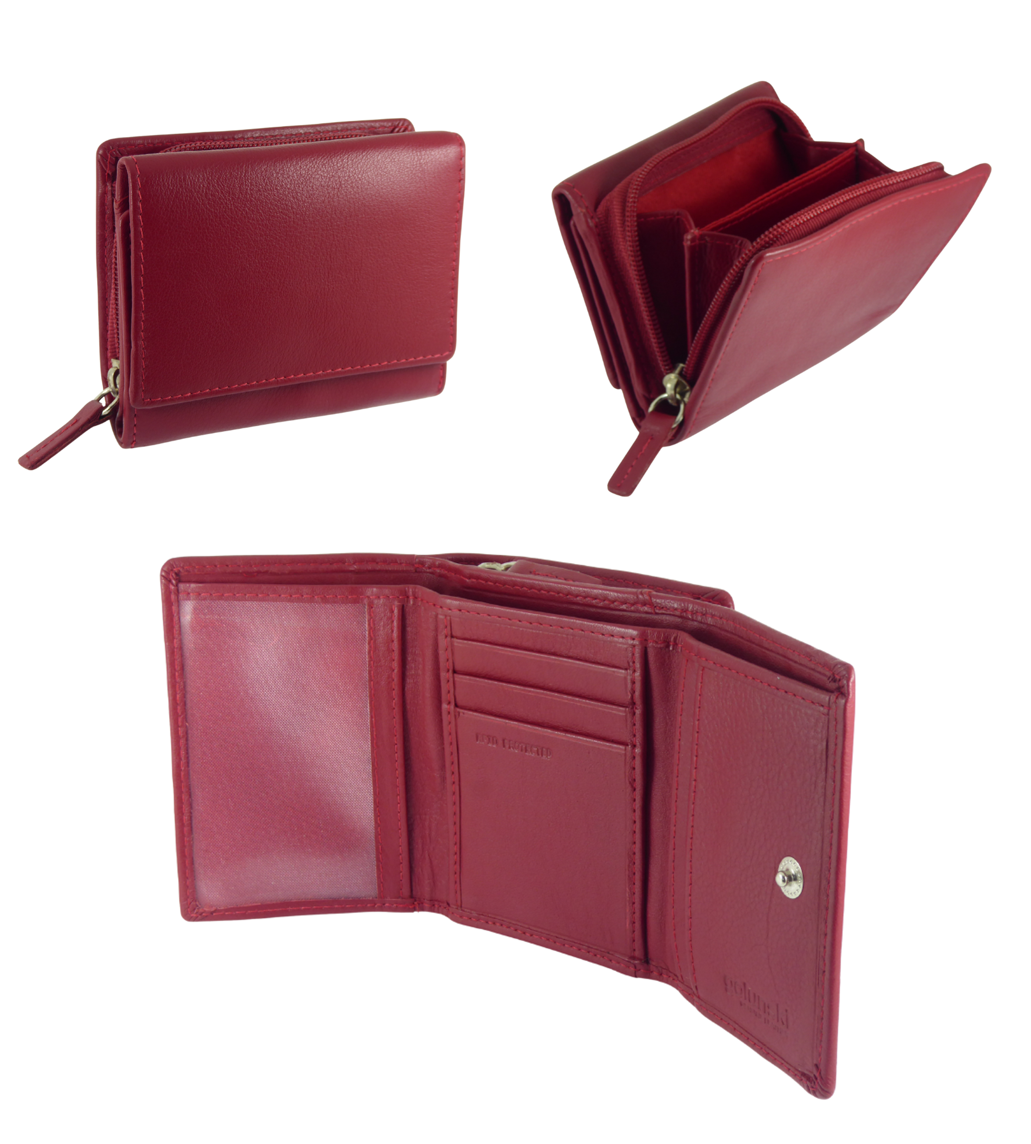 Womens Small Compact Trifold Real Leather RFID Protected Purse