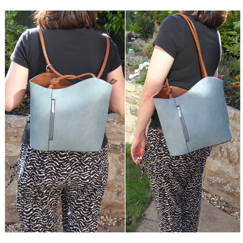Leather-Look Convertible Shoulder Bag & Backpack - Pull Strap Conversion