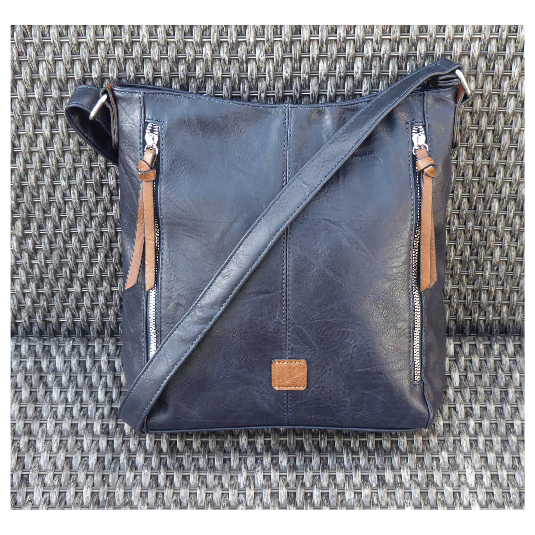 Two Side Zipper Crossbody Shoulder Bag — Navy