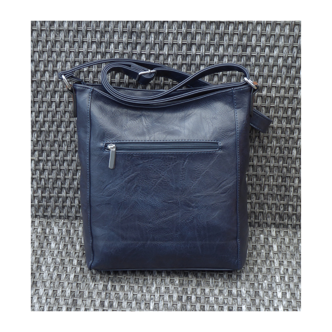 Navy Two Side Zipper Crossbody Shoulder Bag - rear view