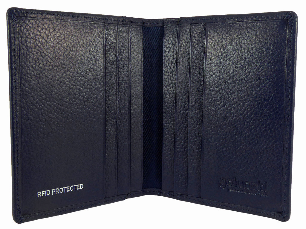 Slim Compact Card Holder RFID Real Leather — Navy