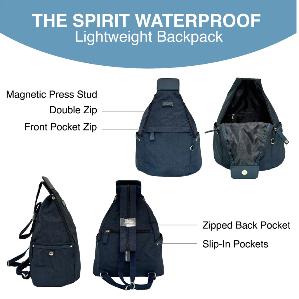 Navy Spirit Backpack Shoulder Bag Lightweight Travel - Holidays, Everyday, Travel, Festivals