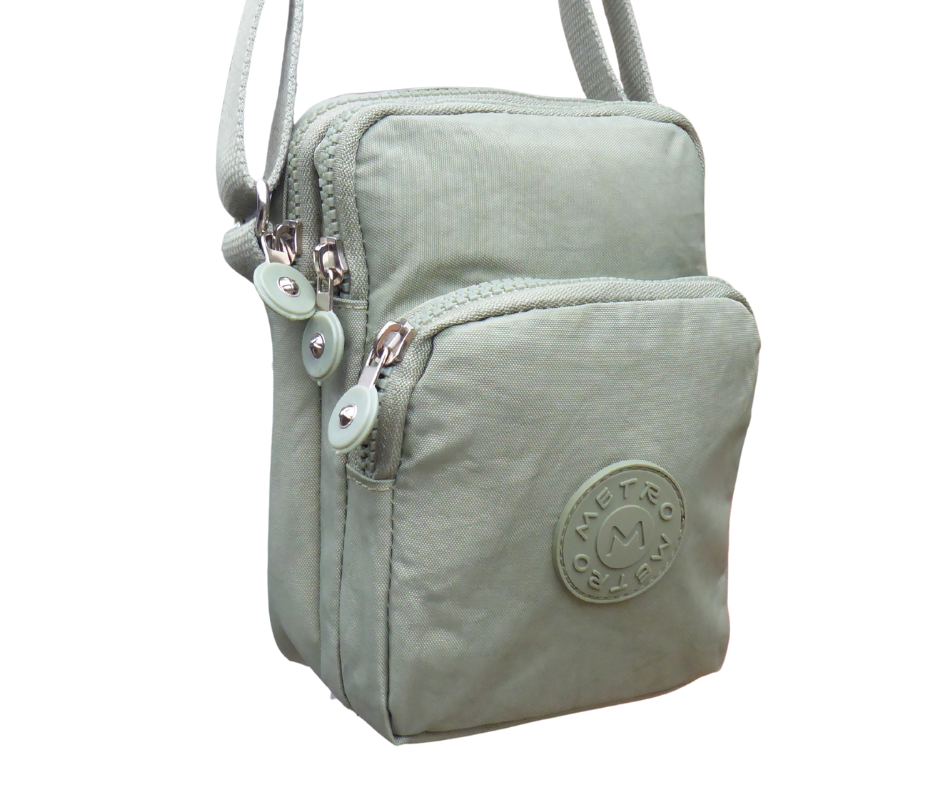 Small Three Section Lightweight Nylon Crossbody Bag — Light Green