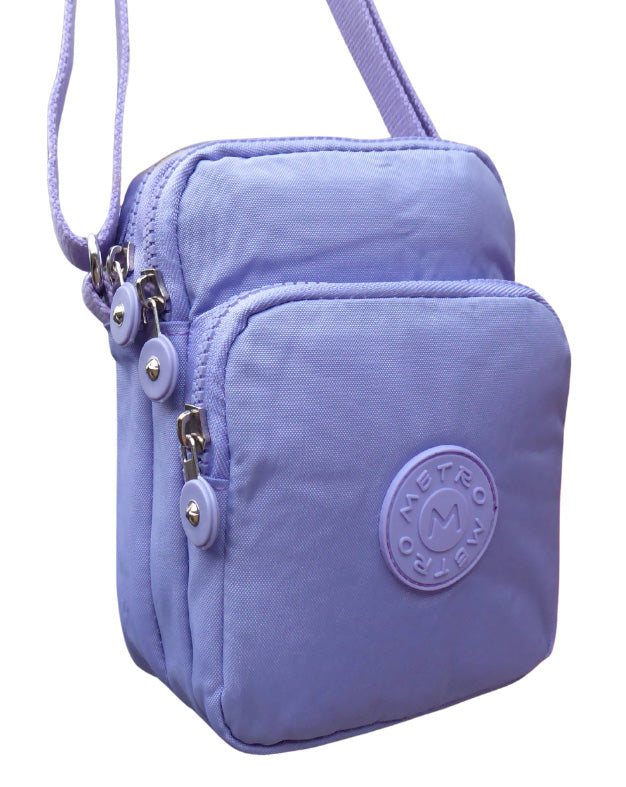 Small Three Section Lightweight Nylon Crossbody Bag — Lilac
