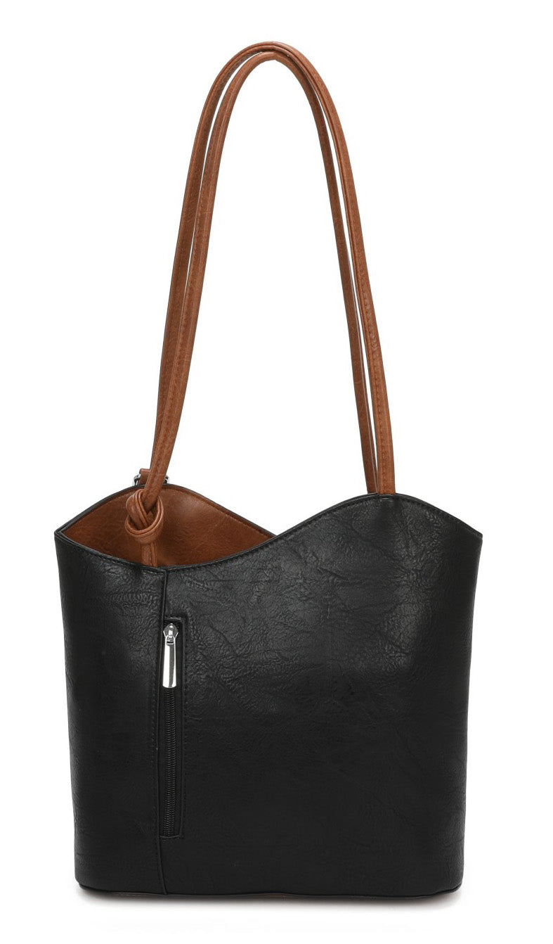 Shoulder Bag and Convertible Backpack In One — Black