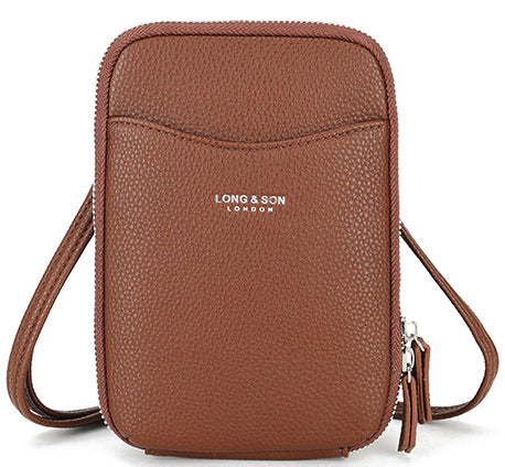 Small Organiser Shoulder Crossbody Phone Bag - Holidays, Everyday, Travel — Brown