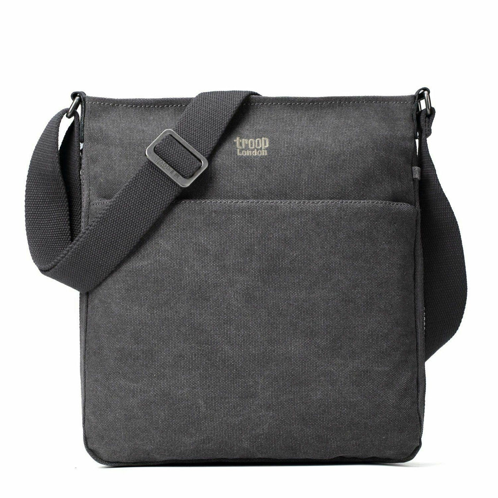 Troop London Strong Canvas Cross Body Bag Medium Size — Charcoal