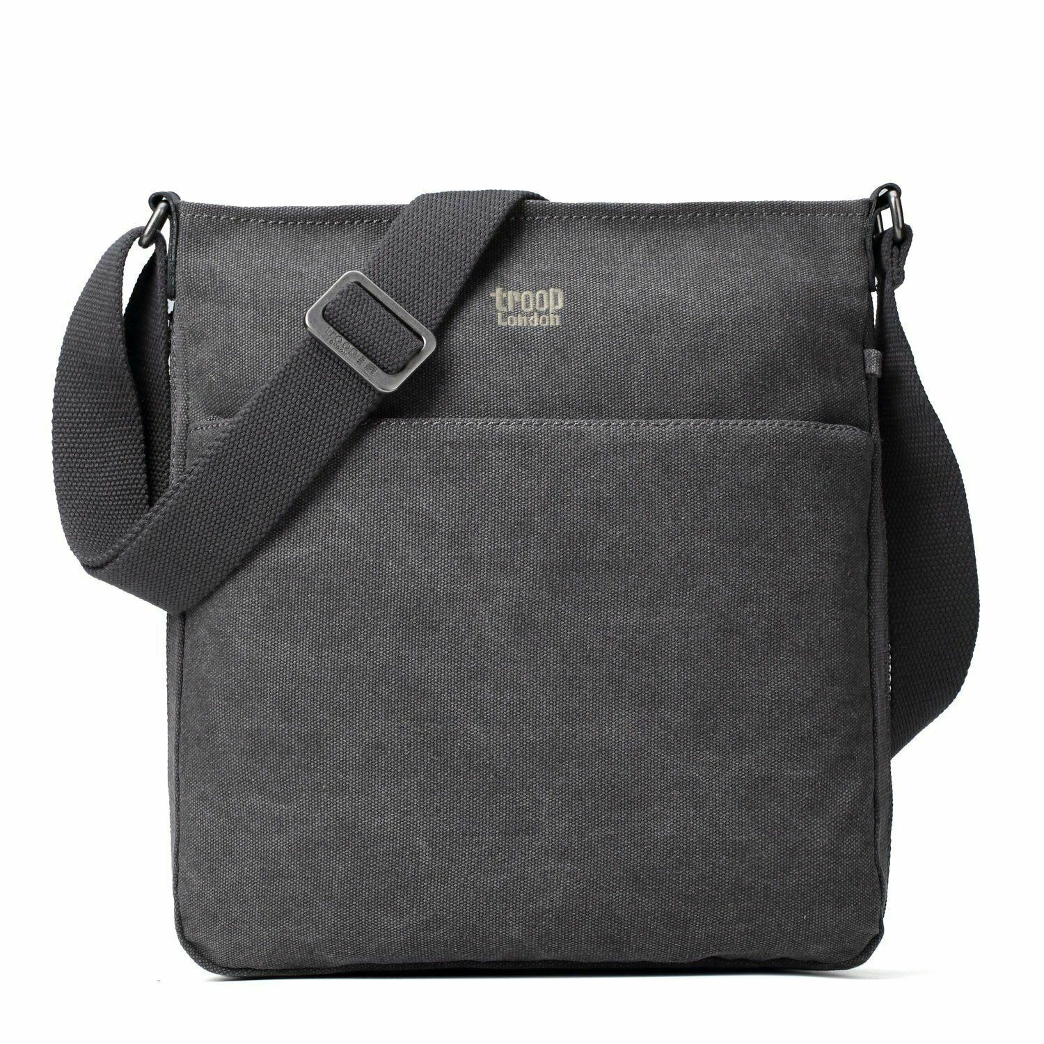Troop London Strong Canvas Cross Body Bag Medium Size — Charcoal
