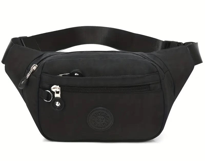 Bumbag Waist Hip Bag 5 Zip Lightweight Travel Nylon - Holidays, Everyday, Travel, Festivals — Black