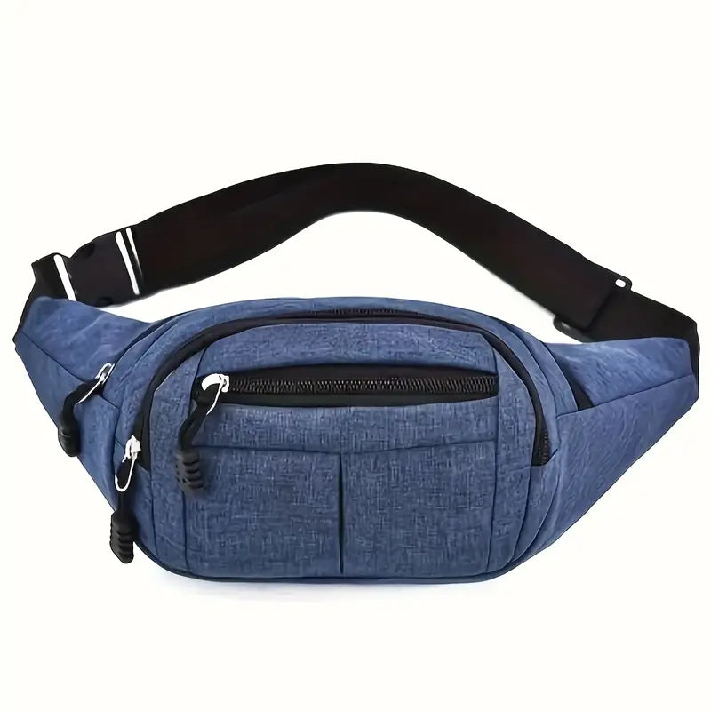 Canvas Bumbag Waist Hip Bag 4 Zip  - Holidays, Everyday, Travel Use, Festivals — Blue