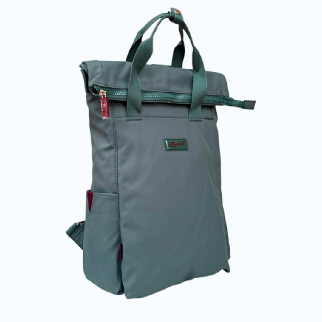 Dark Green Spirit Eco Roll Top Backpack (Large) — angled front view