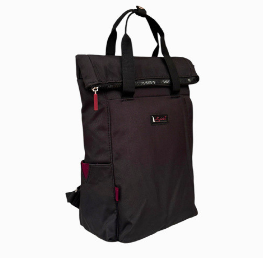 Black Spirit Eco Roll Top Backpack (Large) — angled front view