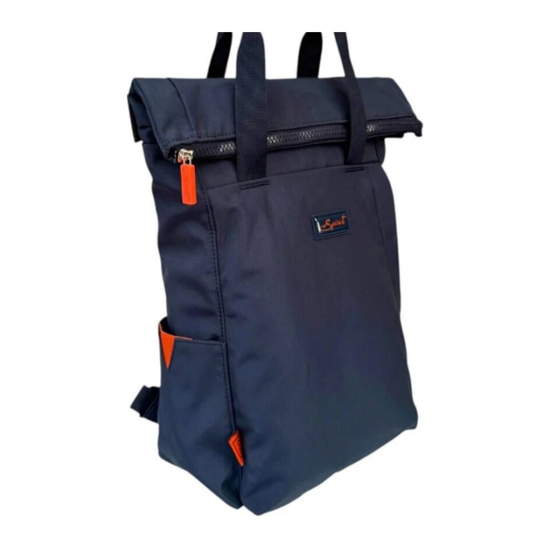 Navy Spirit Eco Roll Top Backpack (Large) — angled front view