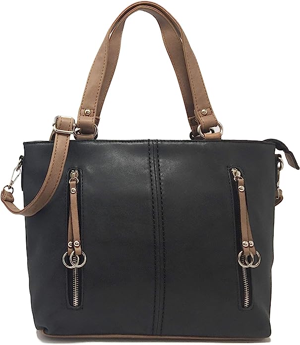 Large Top Handle Grab Bag with Detachable Adjustable Cross Body Shoulder Strap — Black