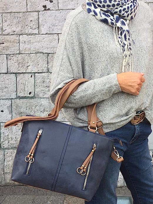 Large Top Handle Grab Bag with Detachable Adjustable Cross Body Shoulder Strap