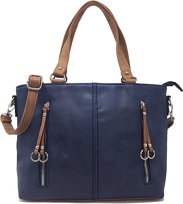 Large Top Handle Grab Bag with Detachable Adjustable Cross Body Shoulder Strap — Navy