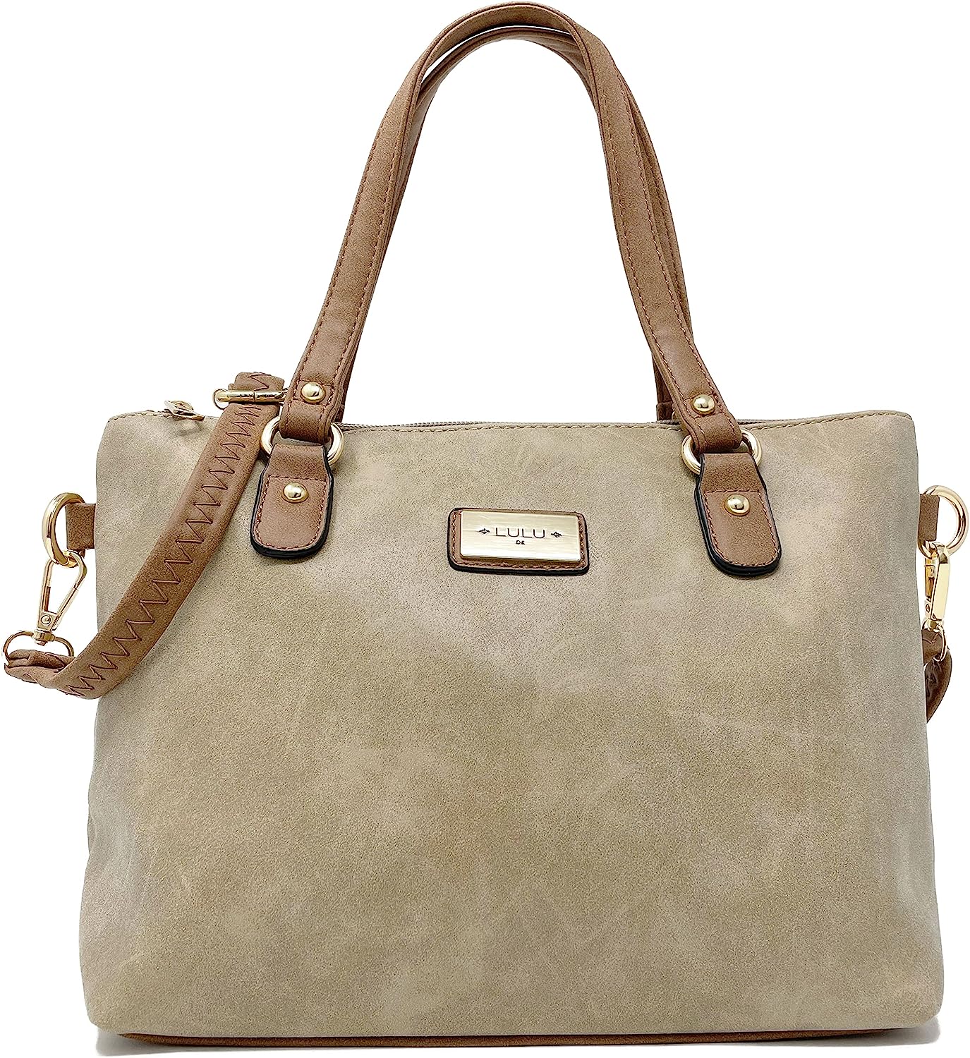 Top Handle Grab Bag with Detachable Adjustable Crossbody Shoulder Strap — Camel