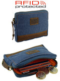 Canvas Leather Trim Card Holder & Coin Zip Purse RFID Denim Blue