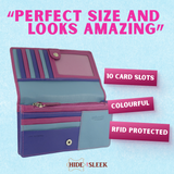 Womens Matinee Flapover Purse - 10 card slots Multicolour Real Leather