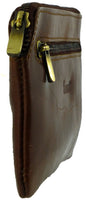 Leather Card Holder Coin Zip Purse RFID Protection Brown