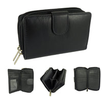 Womens Double Zip-around Coin Purse, Real Leather, RFID Protected