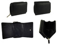 Small Compact Trifold Real Leather RFID Protected Purse — Black