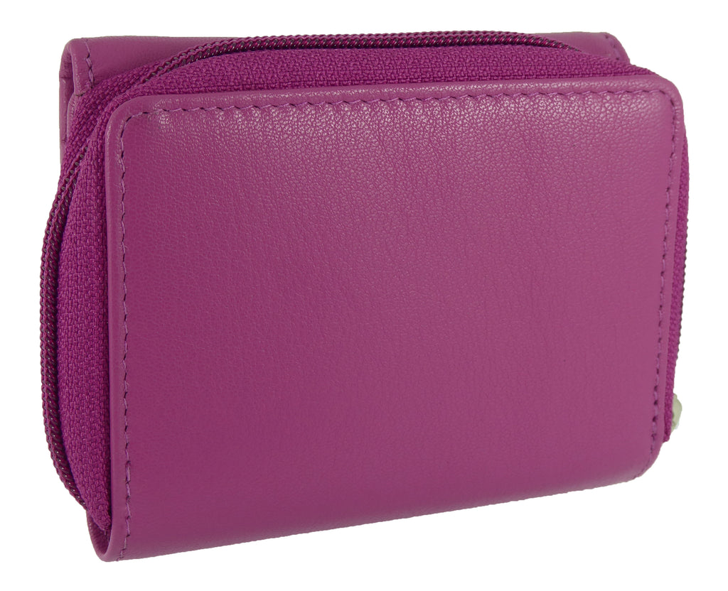 Small Compact Trifold Real Leather RFID Protected Purse — Pink