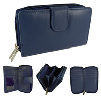 Ladies Double Zip-around Coin Purse, Real Leather, RFID Protected