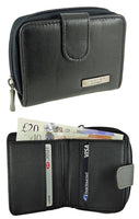 Lorenz Ladies Small Compact Leather RFID Protected Purse in Black