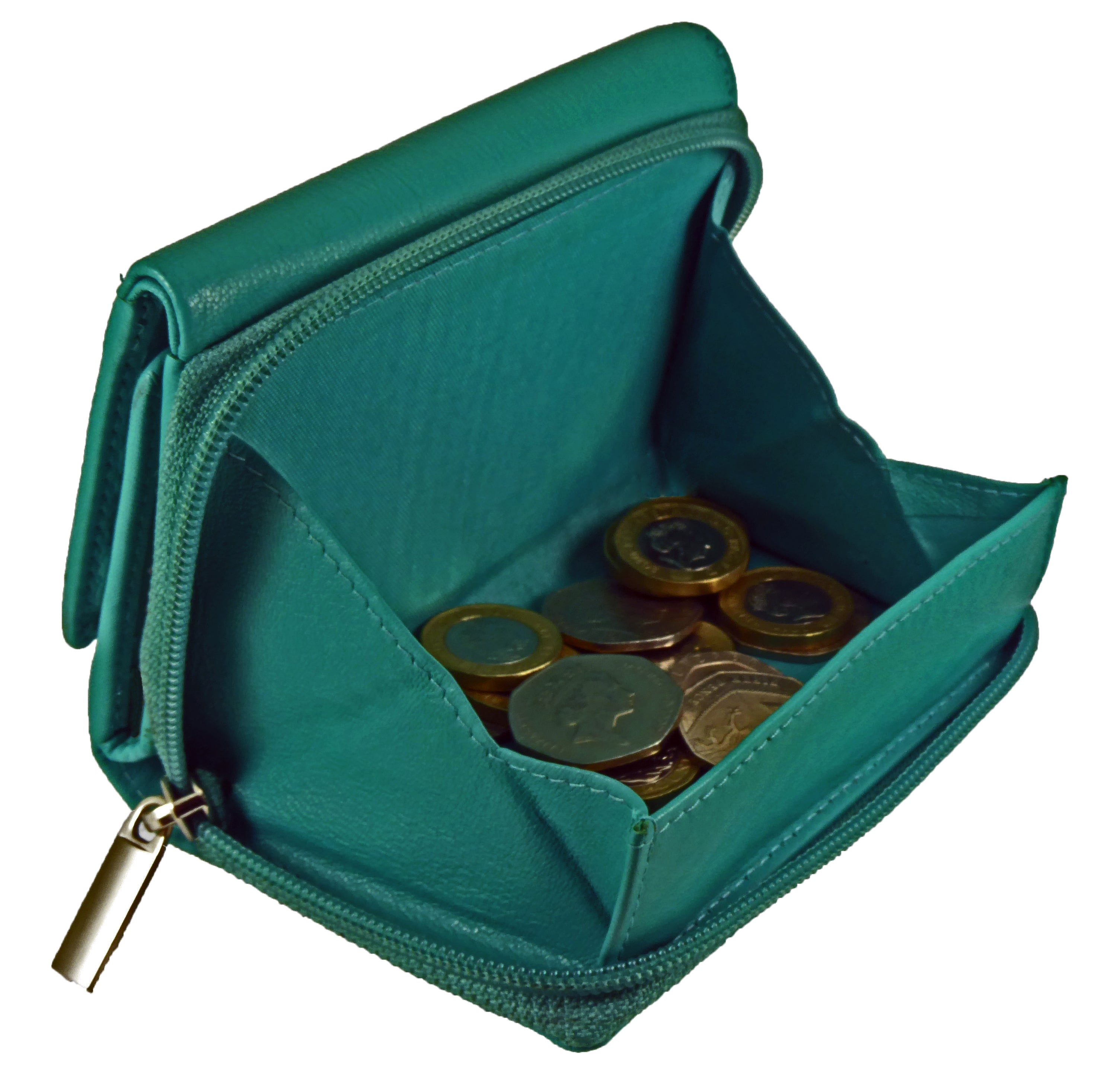 Zip-around Coin Tray Purse, RFID Protected Real Leather