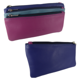 Womens 3 Zip Long Extra Wide Coin Purse Soft Real Leather