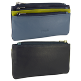 Womens 3 Zip Long Extra Wide Coin Purse Soft Real Leather