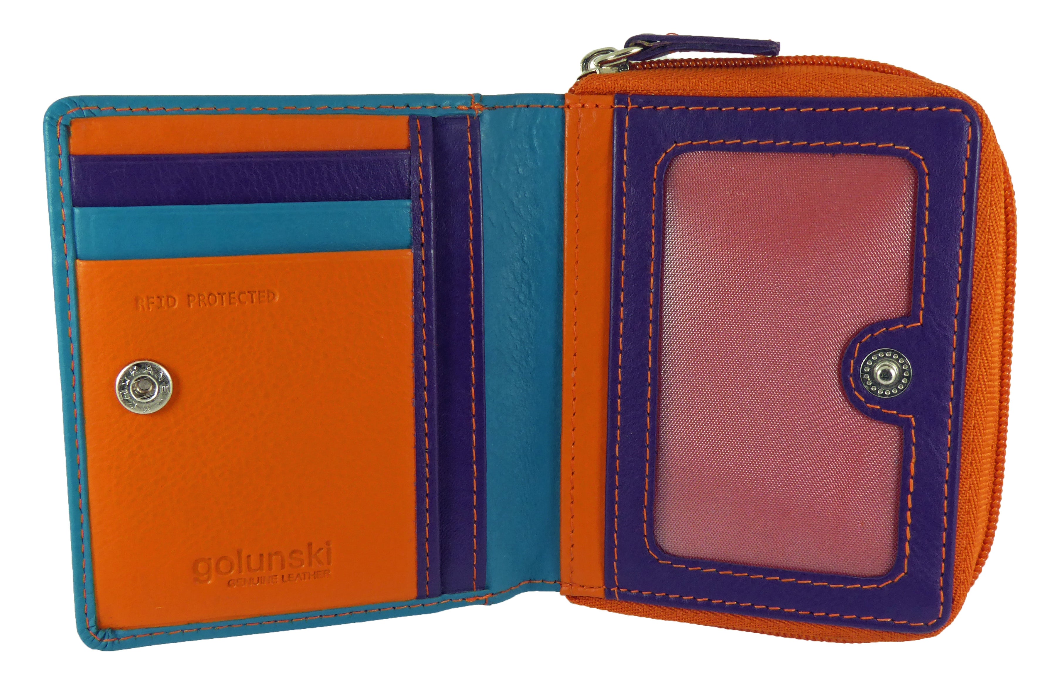 Womens Small Compact Purse 7 cards Real Leather RFID