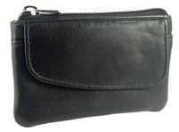 Small Card Holder Coin Zip Purse with Front Flap Leather