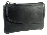 Small Card Holder Coin Zip Purse with Front Flap Leather