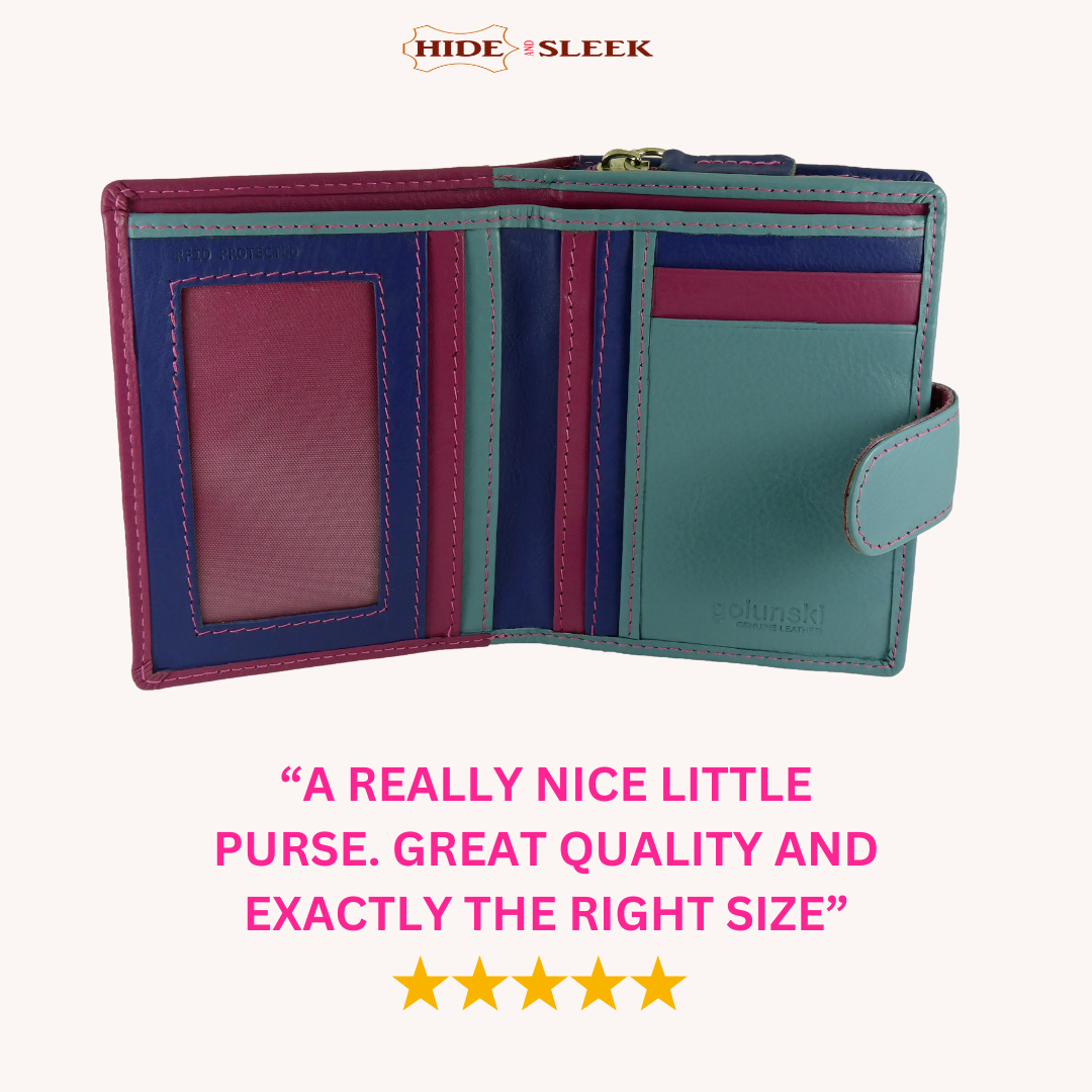 Womens Compact Coin Purse Wallet Real Leather Multi Coloured