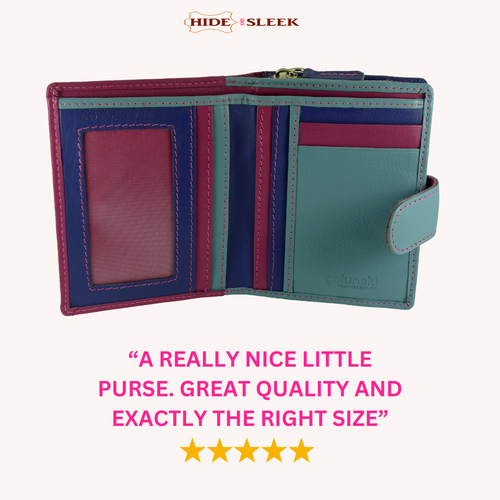 Compact Coin Purse  Real Leather Multicoloured RFID — detail view