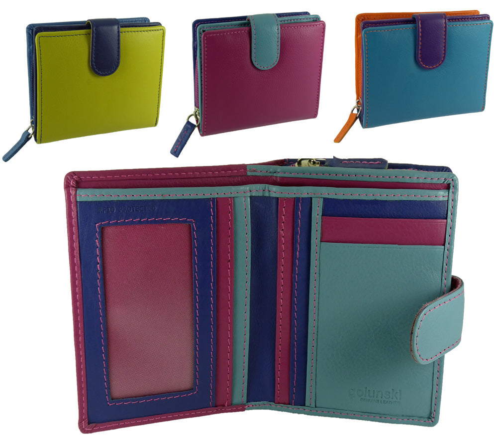 Womens Compact Coin Purse Wallet Real Leather Multi Coloured