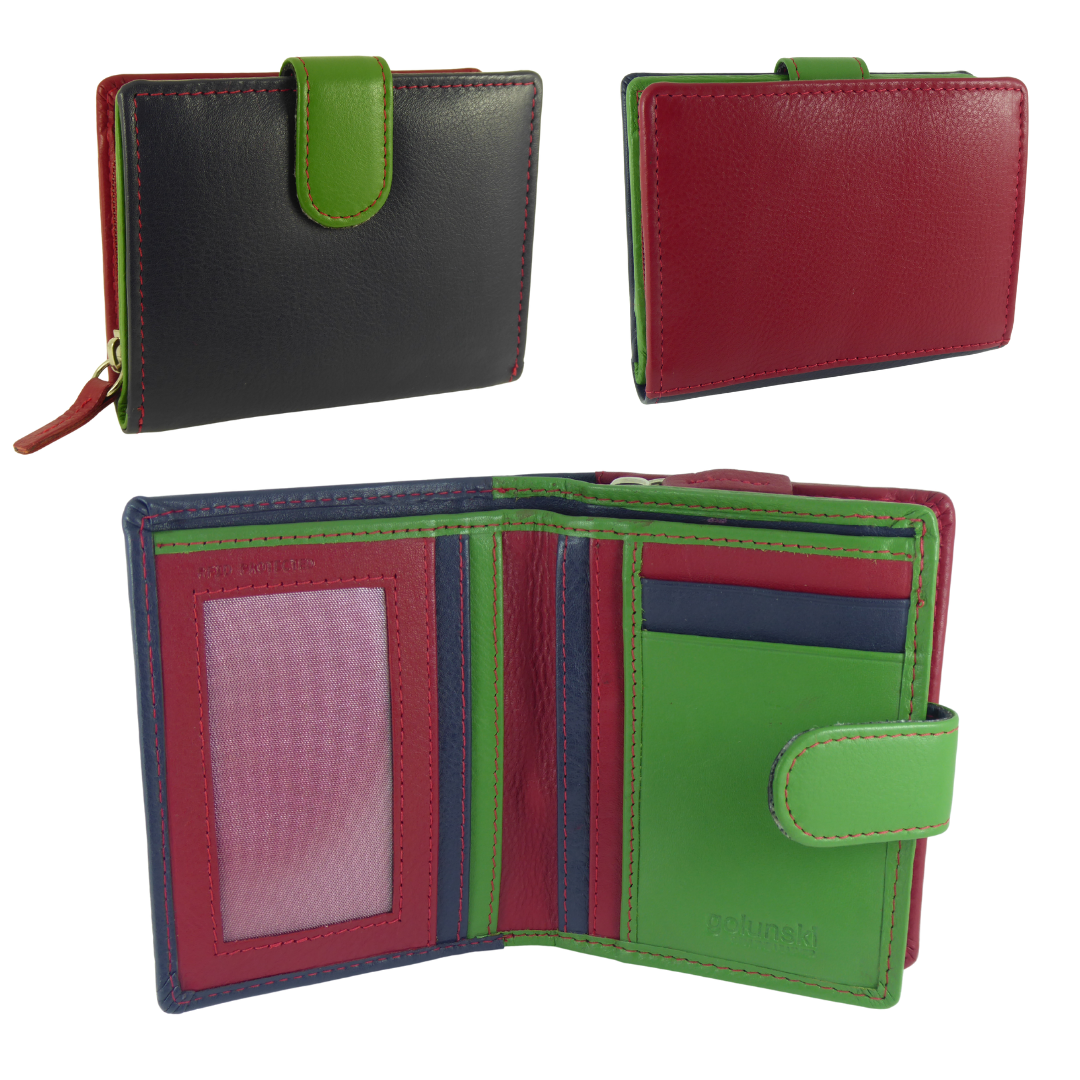 Womens Compact Coin Purse Wallet Real Leather Multi Coloured