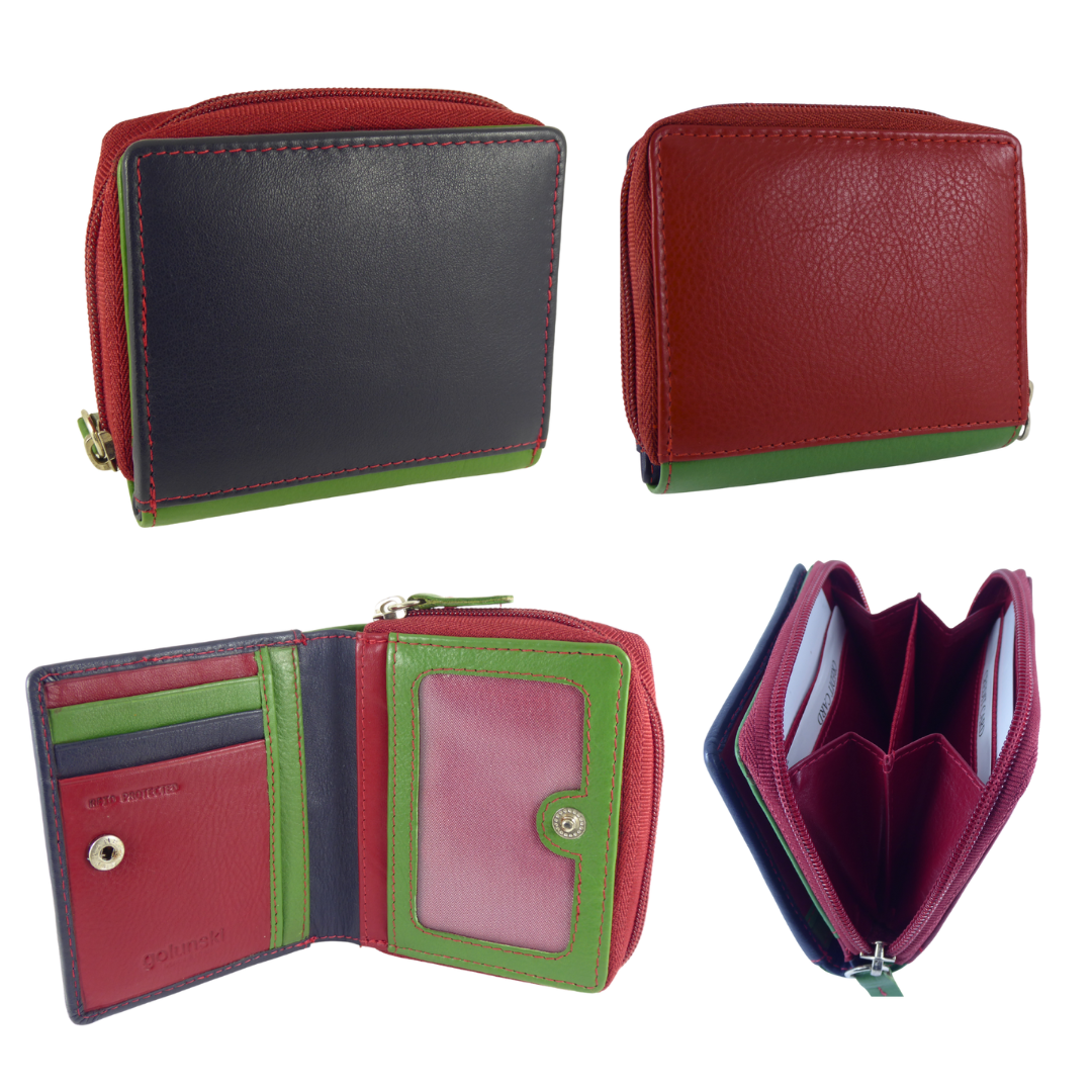 Womens Small Compact Purse 7 cards Real Leather RFID