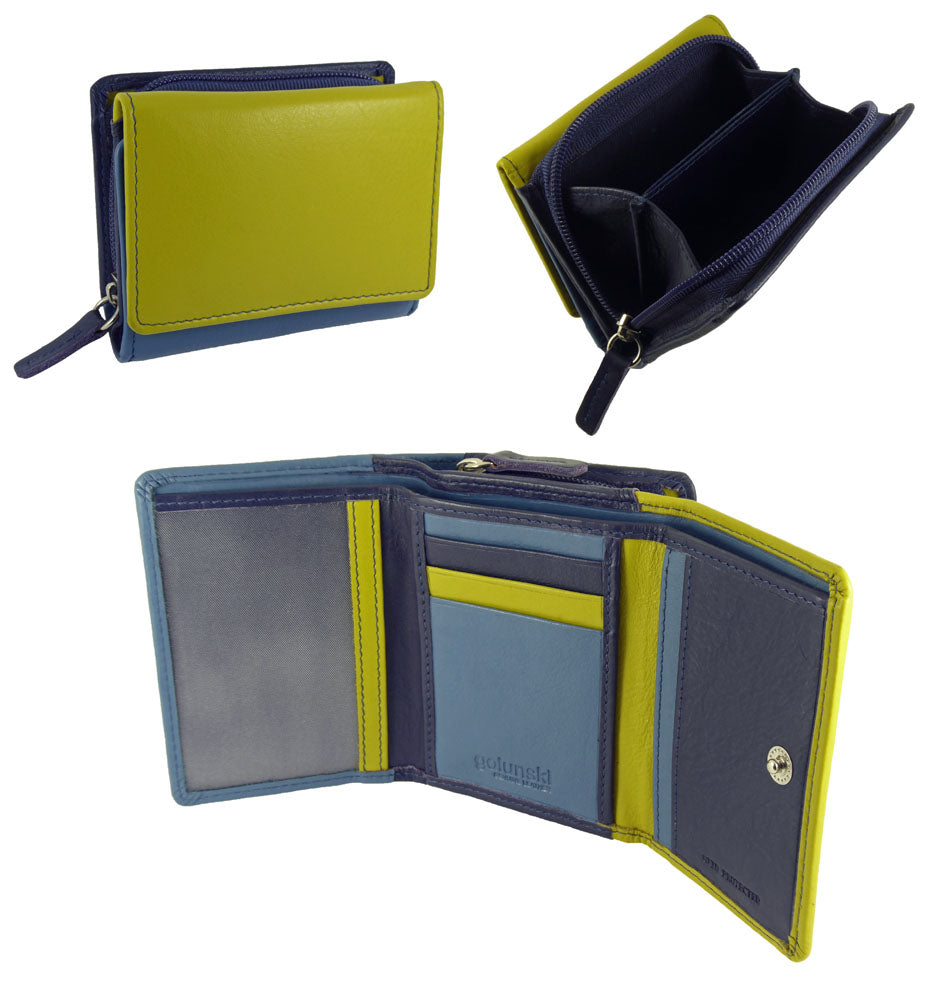Small Compact Trifold Purse - Real Leather RFID