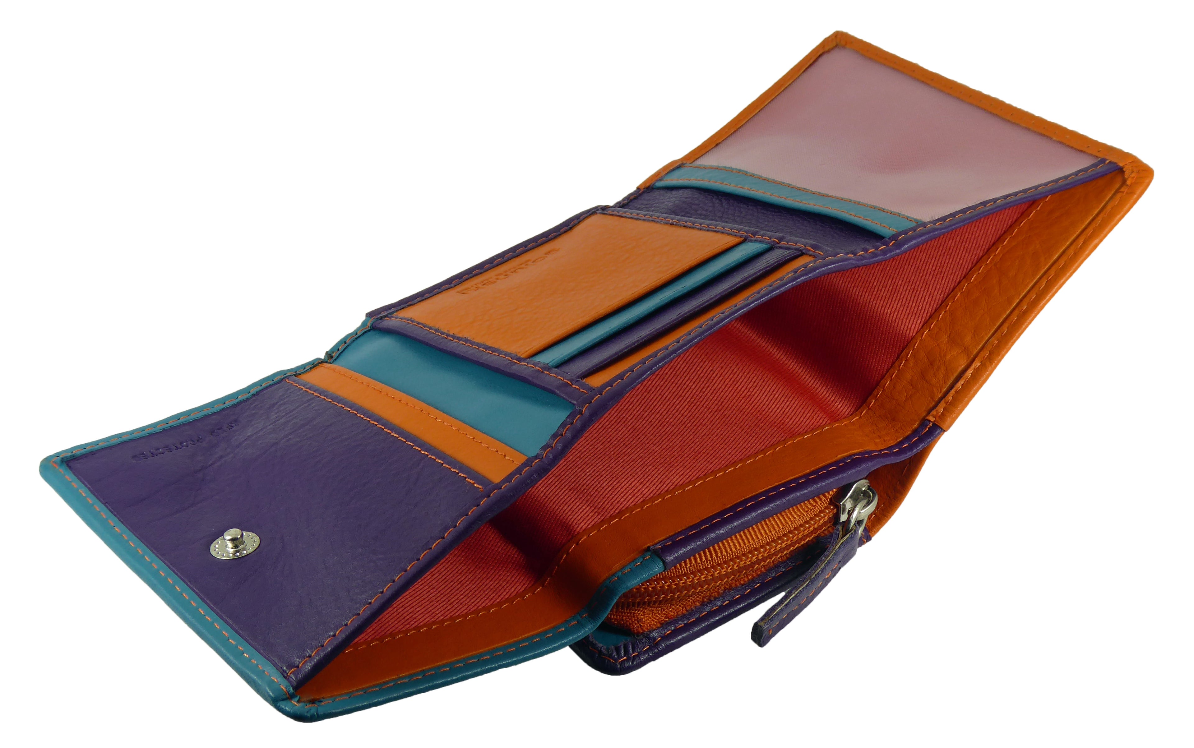 Womens Small Compact Trifold Real Leather RFID Protected Purse