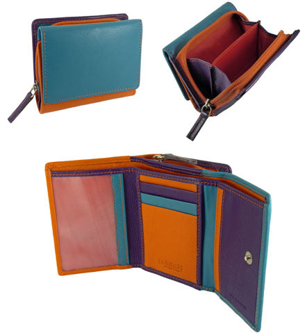 Womens Small Compact Trifold Real Leather RFID Protected Purse