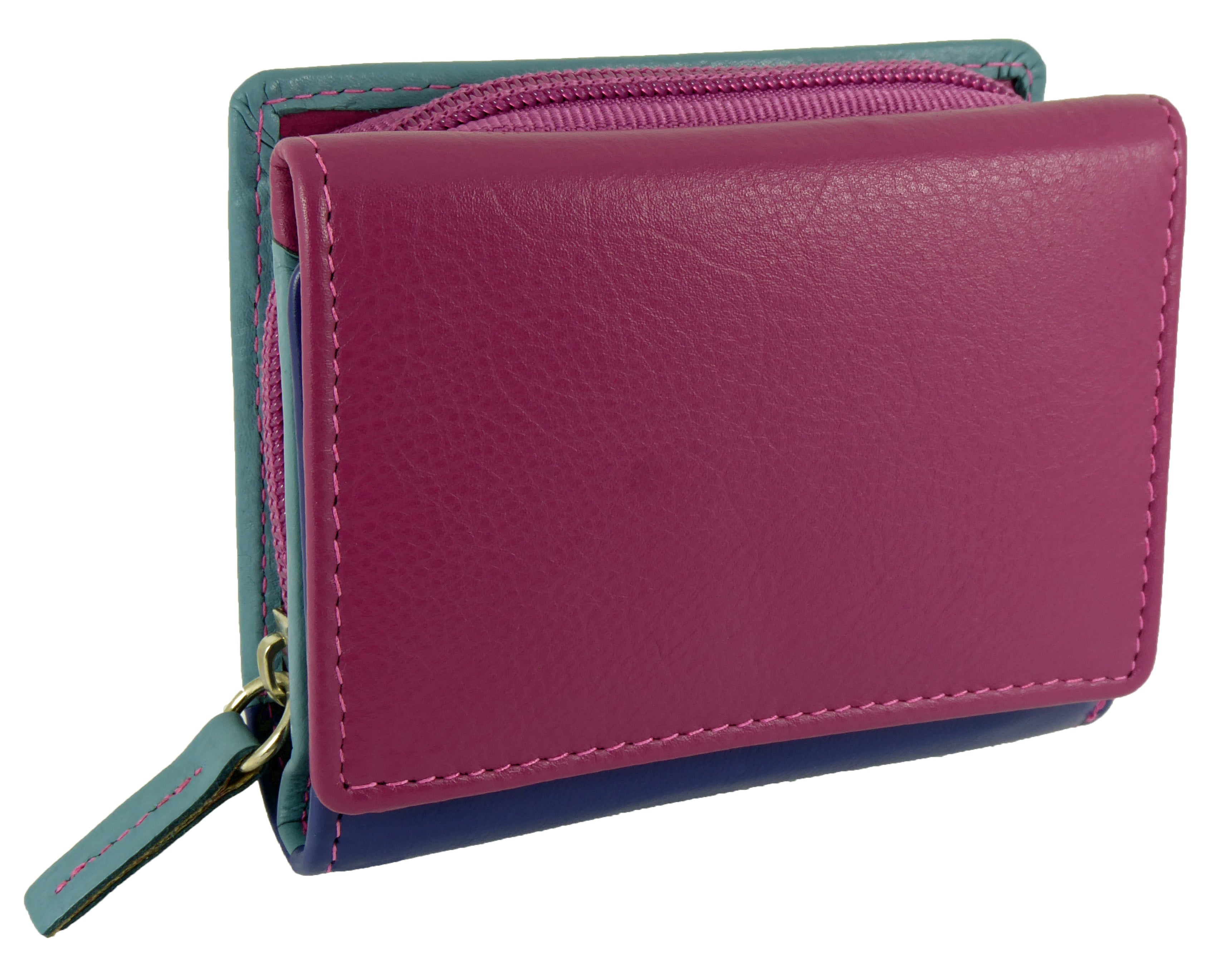 Womens Small Compact Trifold Real Leather RFID Protected Purse