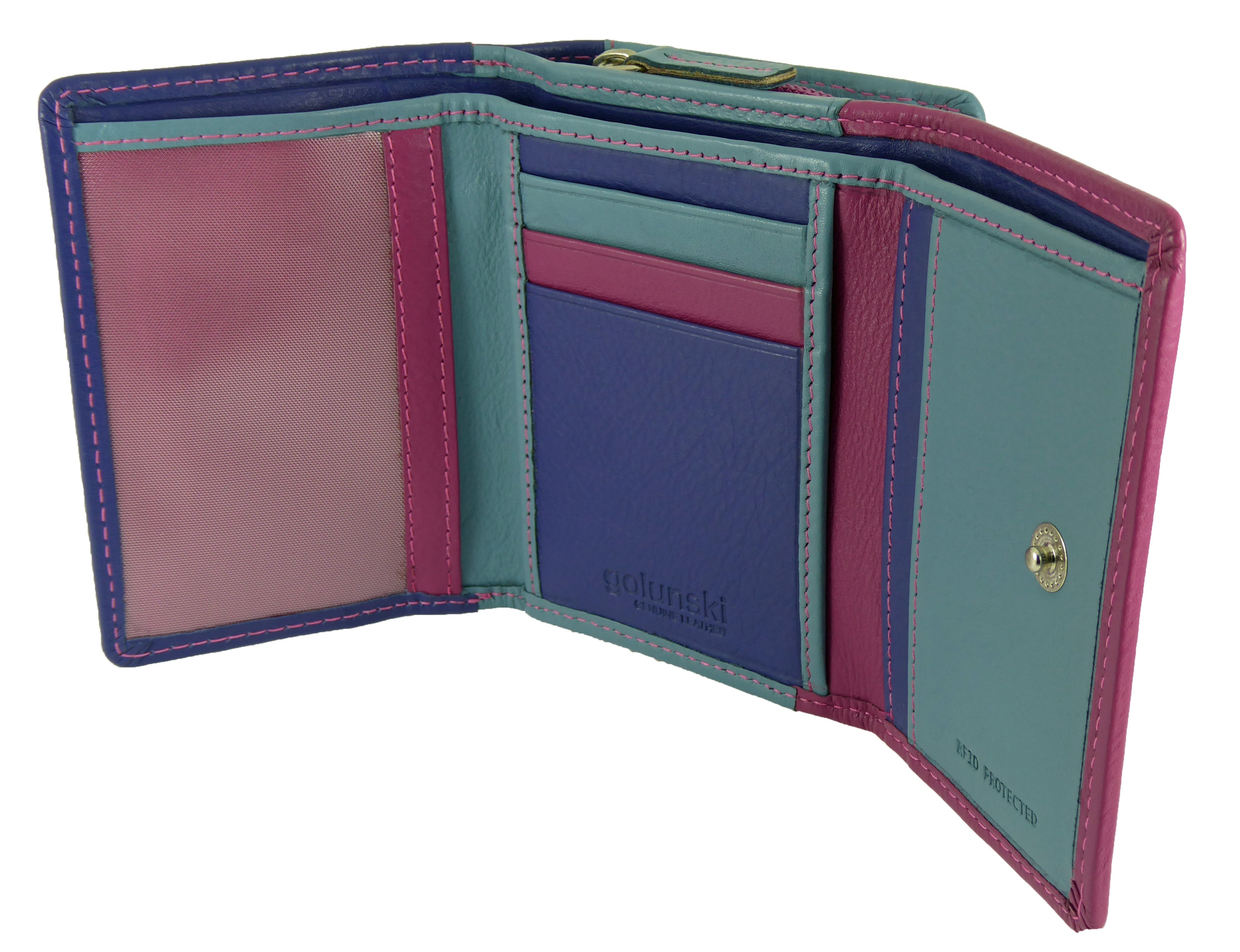 Womens Small Compact Trifold Real Leather RFID Protected Purse