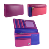 Womens Matinee Flapover Purse 14 cards, notes, coins Multi-Coloured Real Leather