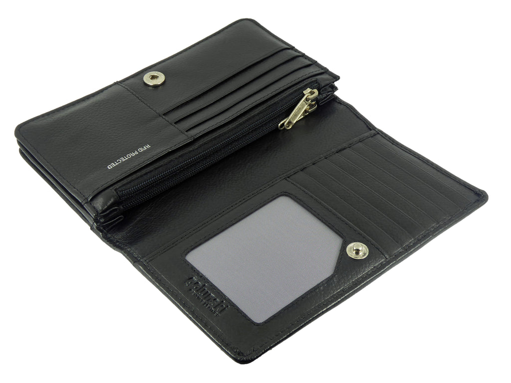 Black Matinee Flapover Purse 14 cards Multicoloured Real Leather